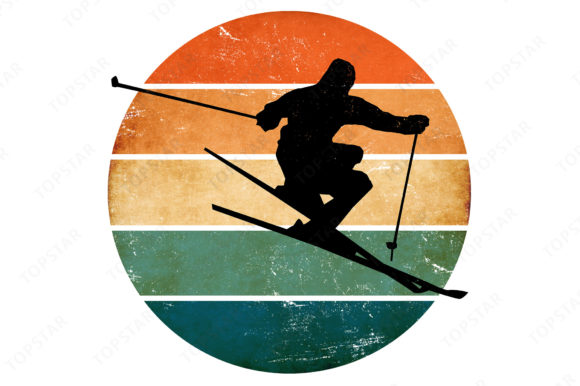 Strategic Use of Snow Skiing Winter Sports Retro Sunset in Creative and Business Projects